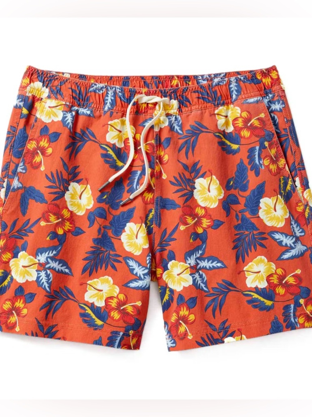 Fair Harbor Coral Red Floral Drawstring Bermuda Shorts